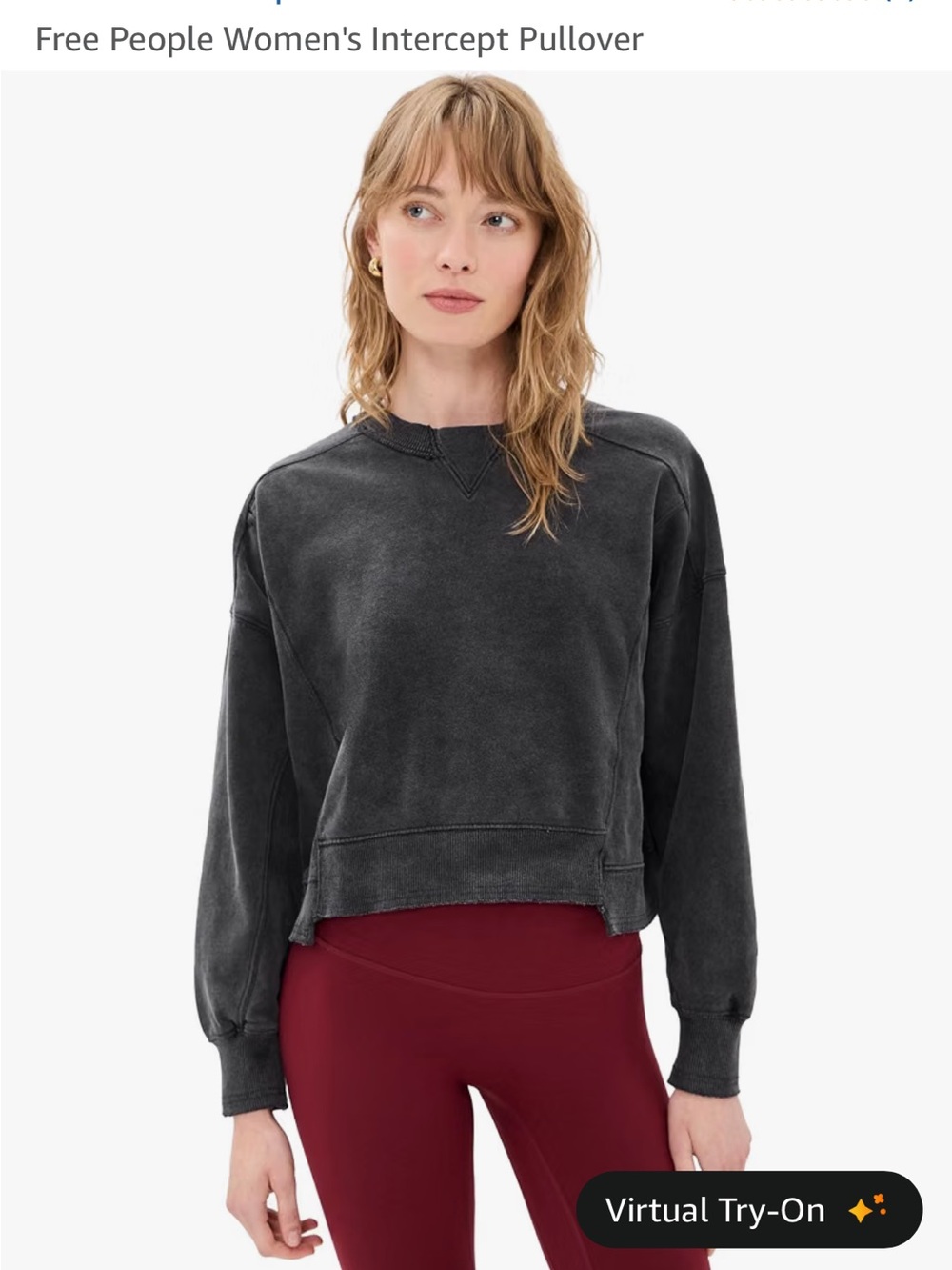 Free People Intercept Black Cropped Pullover Sweatshirt